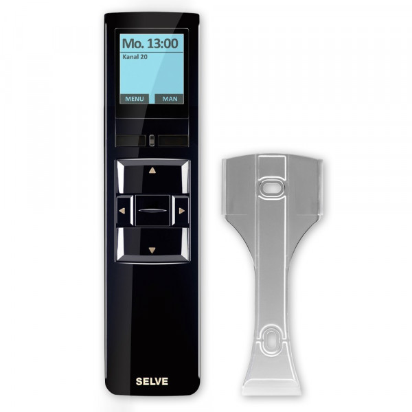 SELVE commeo Multi Send schwarz – Funk-Handsender mit 20 Kanälen und Zeitschaltuhr